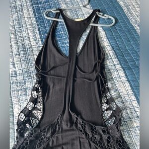 Staring at stars black maxi dress with open race back and lace detail